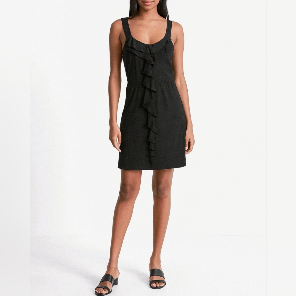 Express Mini Dress Black Ruffle Front V Neck Sleeveless Pullover Size S NEW